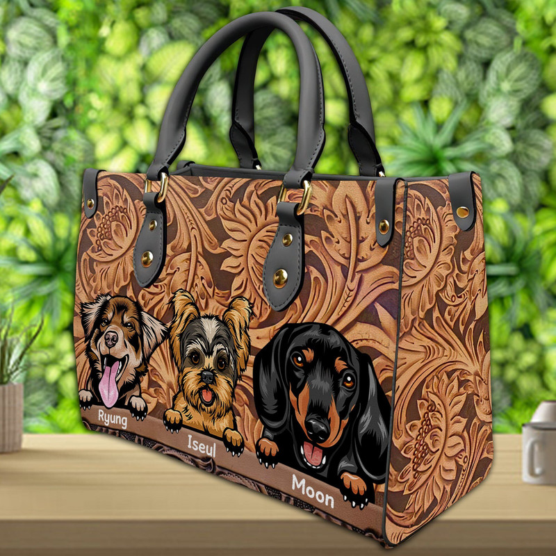 Dog Flowers Personalized Leather Handbag, Personalized Gift for Dog Lovers,Dog Dad,Dog Mom Leather Bag,Women Shoulder Leather bag - 2.jpg