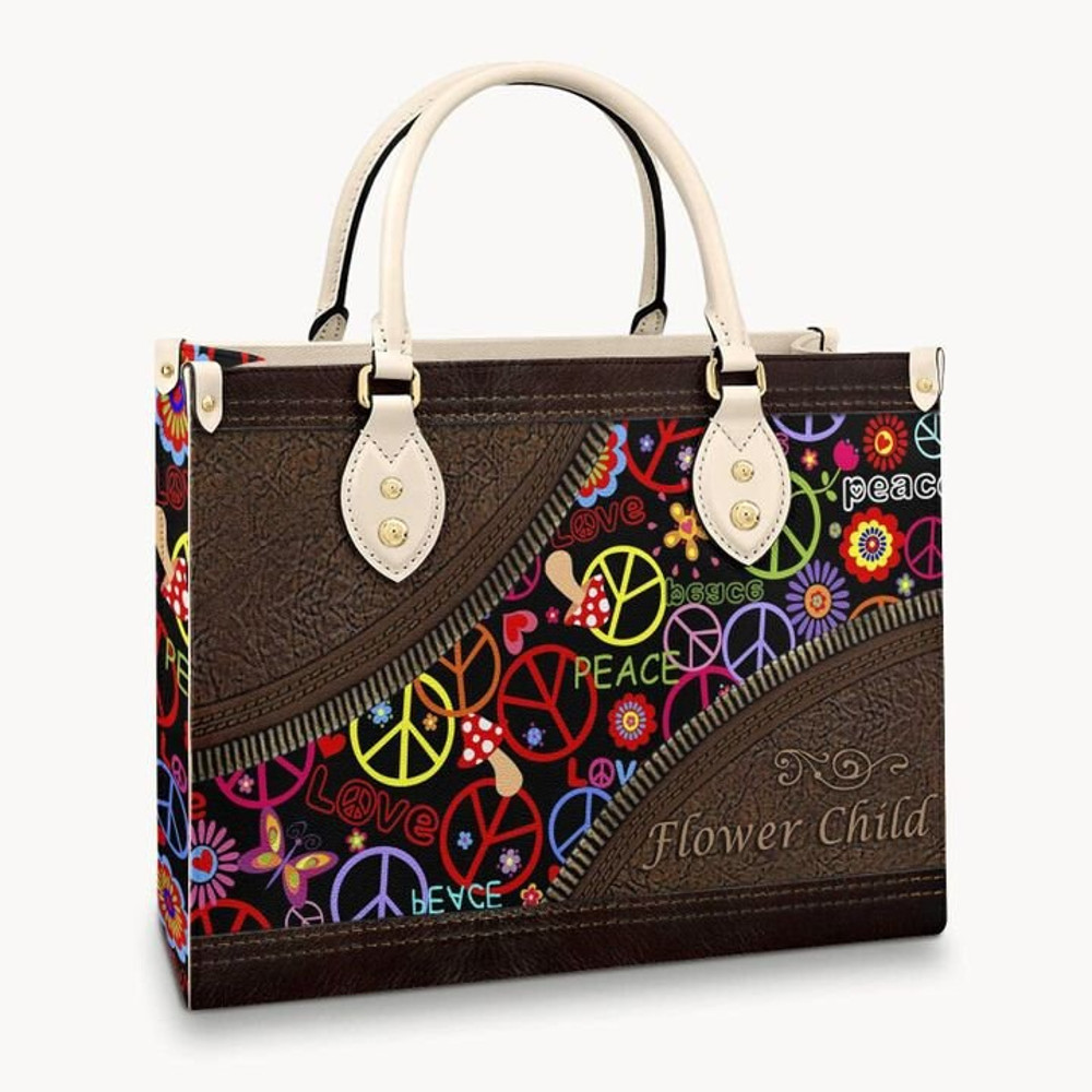Hippie Handbag, Hippie Leather Bag,Flower Child Peace Sign Handbag,Travel handbag,Teacher Handbag,Handmade Bag,Custom Bag,Vintage Bags - 4.jpg