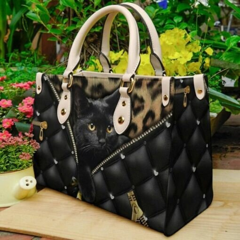 Personalized Cat Leather Handbag, Black Cat bag,Personalized Gift for Cat Lovers, Cat Mom, Cat Leather Bag ,Women Personalized Leather bag - 2.jpg