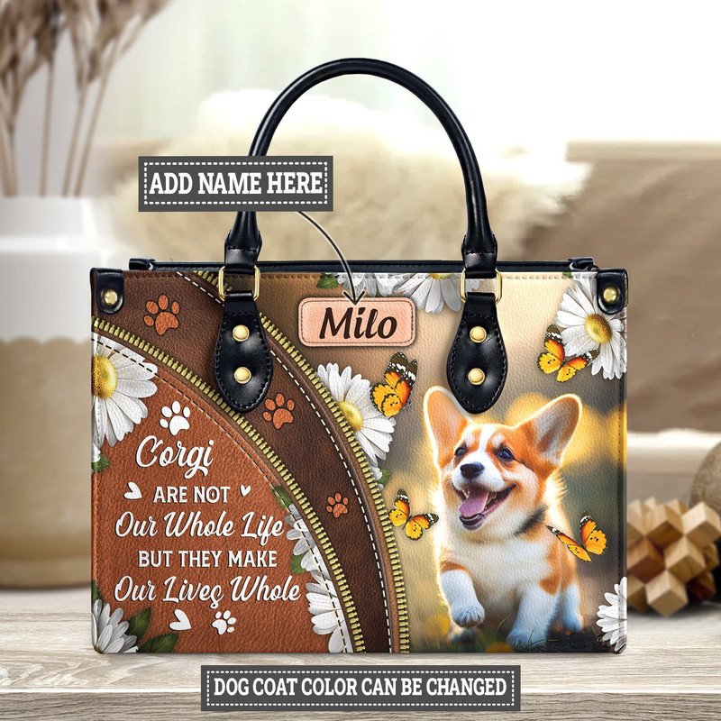 Personalized Corgi Leather Handbag,Dog Handbag,Corgi Butt Golden Sign Corgi Leather Bag,Corgi Leather bag,Love Corgi,Handmade Bag - 1.jpg
