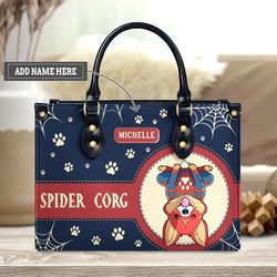 personalized corgi leather handbag,dog handbag,spider corgi handbag