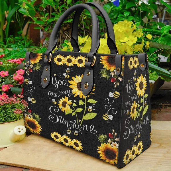 Sunflower Leather Bag, Sunflower Handbag ,Tote Bag,  Leather Tote For Women Leather handBag,,Handmade Bag,Custom Bag,Vintage Bags - 2.jpg