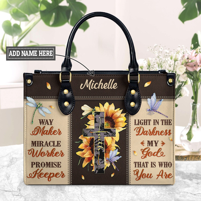 Way Maker Miracle Worker Leather Bag,Personalized Leatherbag,Miracle Worker,Promise Keeper,My god,Christian Bag, Religion handbag, Dragonfly - 1.jpg