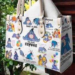 Who Loves Eeyore Leather Handbag, Cartoon Eeyore Women Handbag, Personalized Leather Handbag