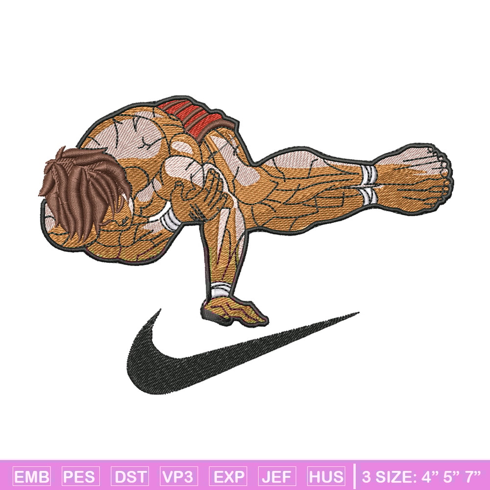 Baki pose nike embroidery design, Baki embroidery, Anime design, Embroidery shirt, Embroidery file, Digital download.jpg