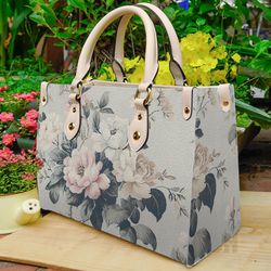 Floral bag and hand bag, Floral leather bag, Floral totebag