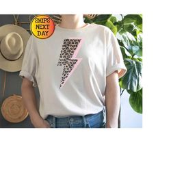 leopard lightning bolt t shirt, leopard lightning shirt, lightning sweatshirt, cheetah print shirt, gift for her, bolt s