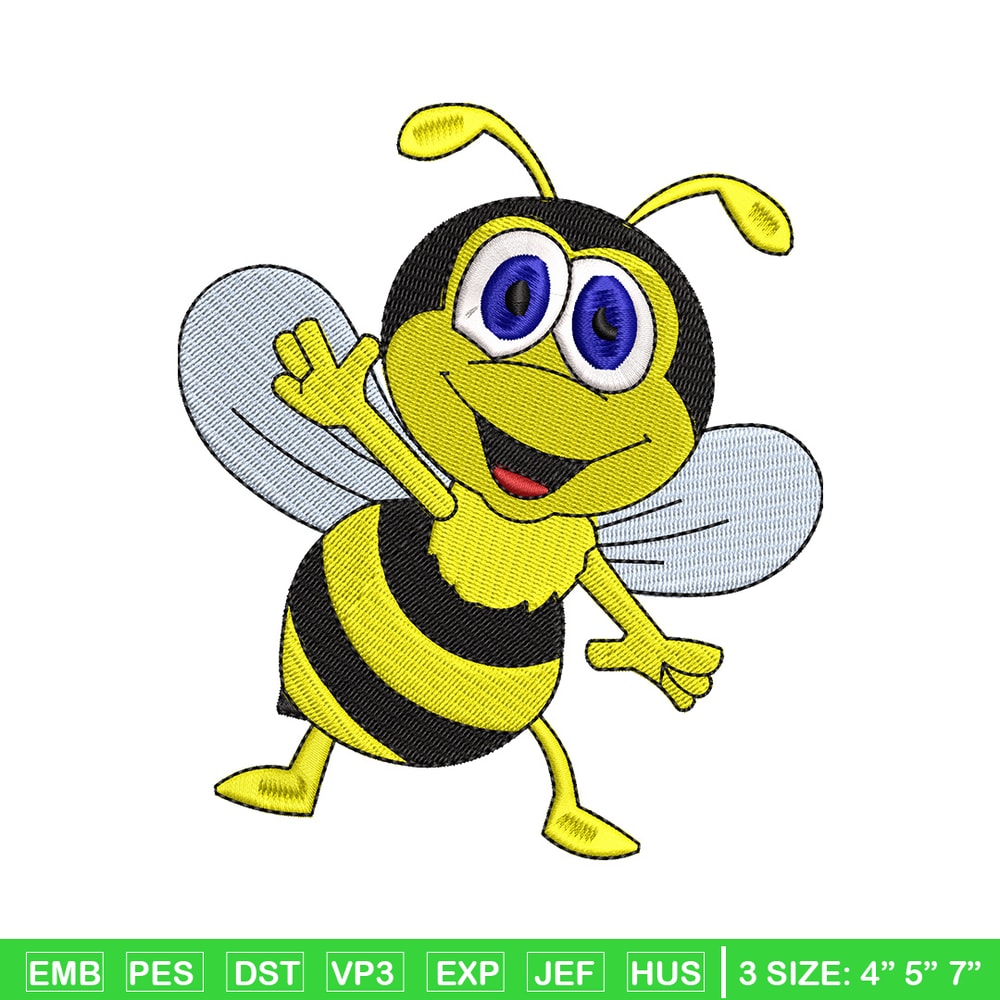 Bee cartoon embroidery design, Bee embroidery, Embroidery file, Embroidery shirt, Emb design, Digital download.jpg