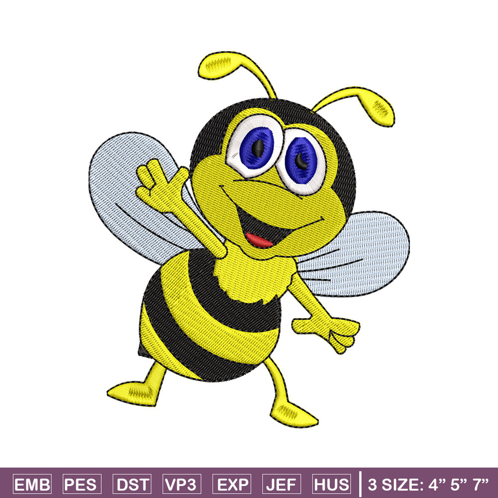 Bee cartoon embroidery design, Bee embroidery, Embroidery file, Embroidery shirt, Emb design, Digital download.jpg