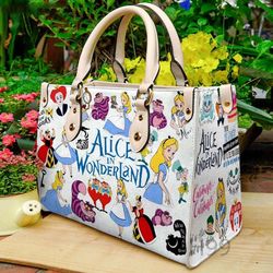 alice in wonderland leather handbag, alice cartoon women bag, personalized leather bag