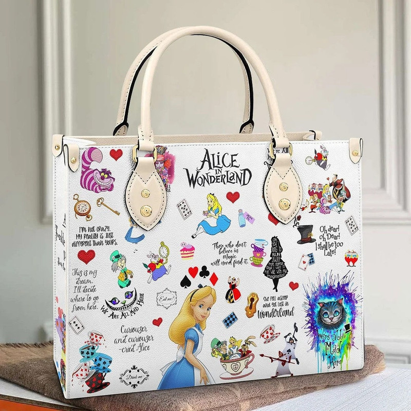 Alice In Wonderland Leather Handbag, Alice Disney Women Bag, Personalized Leather BagPurseTote Bag, Disney Cheshire Cat Shoulder Bag - 1.jpg