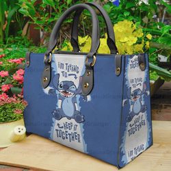 Funny Stitch Leather Handbag, Blue Stitch Cartoon Women Bag, Personalized Leather Bag