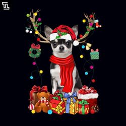 black chihuahua reindeer santa christmas color lights, christmas png download