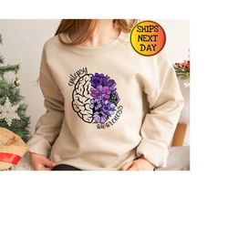 epilepsy awareness crewneck sweatshirt, neurodiversity long sleeve t-shirt, epilepsy mom gift, epilepsy purple ribbon ho