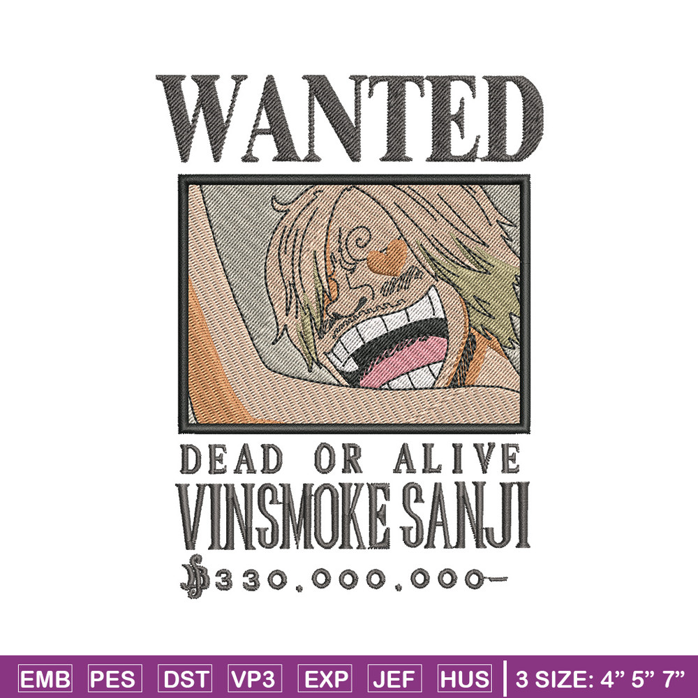 Bounty sanji embroidery design, One piece embroidery, Anime design, Embroidery shirt, Embroidery file,Digital download.zip.jpg