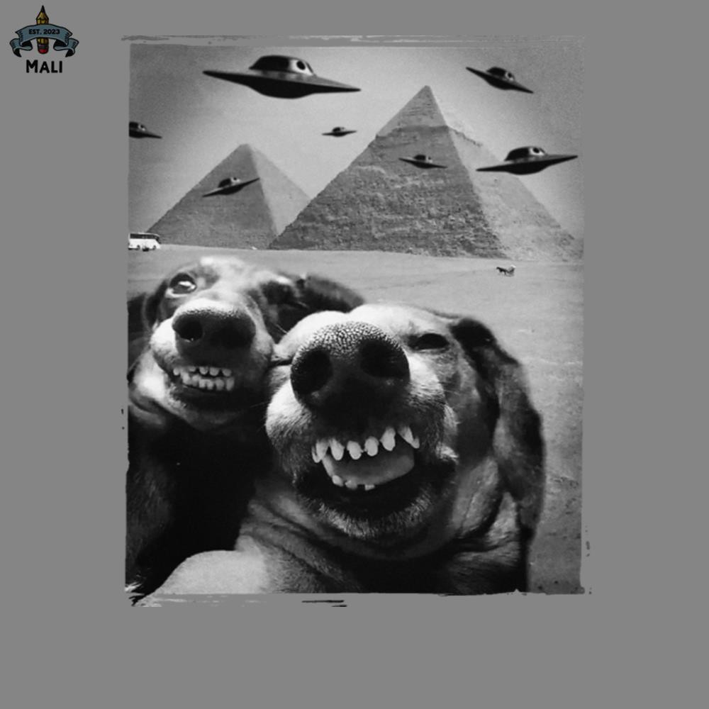 ML2509180-Funny Dog Selfie Alien UFO Invasion Pyramid Egypt Giza Meme PNG.jpg
