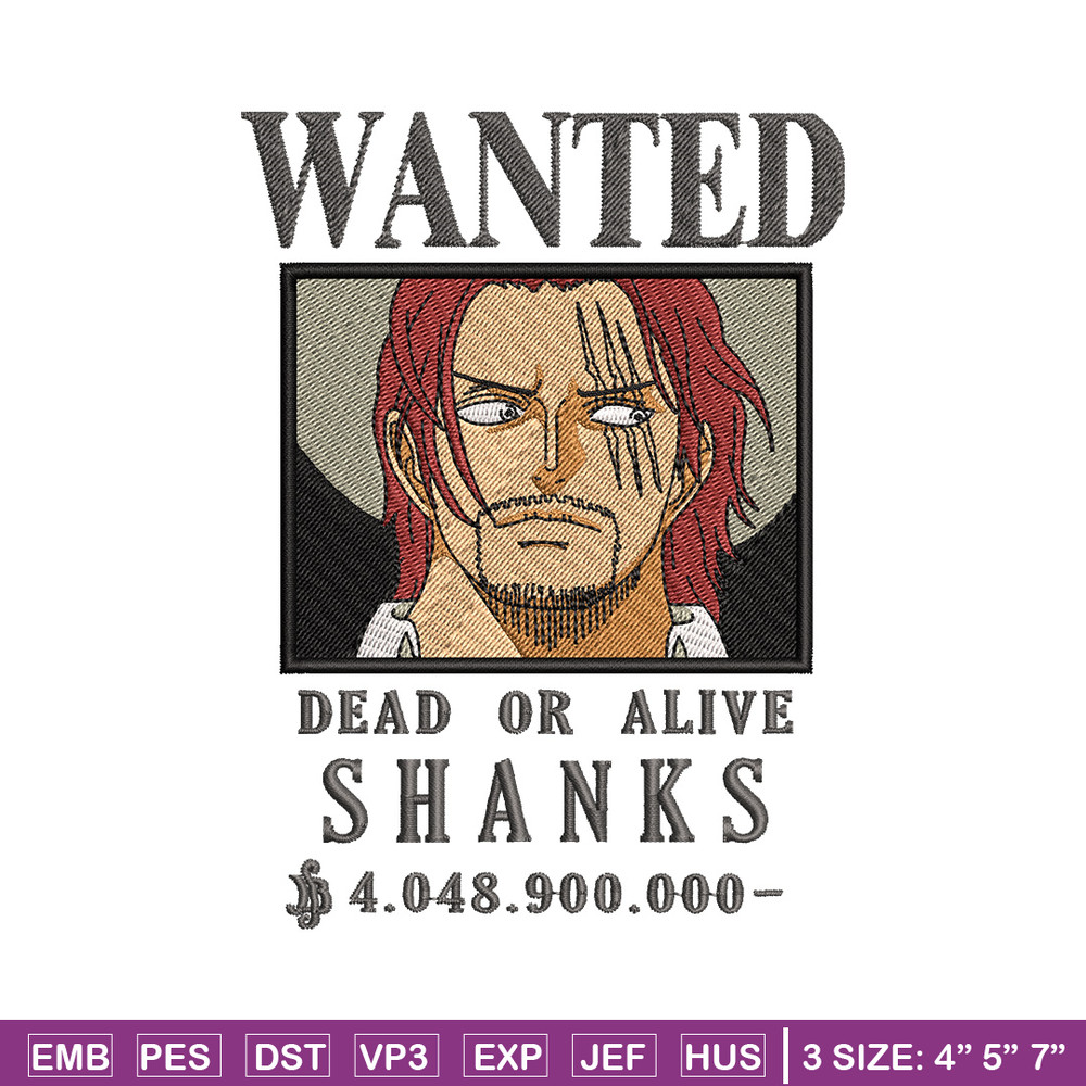Bounty shanks embroidery design, One piece embroidery, Anime design, Embroidery shirt, Embroidery file,Digital download.zip.jpg