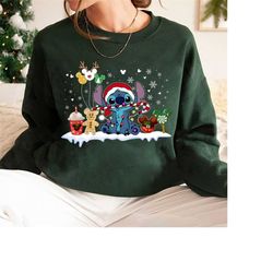 Stitch Christmas Sweatshirt, Stitch And Lilo Shirt, Stitch Xmas Shirt, Santa Stitched Shirt, Stitch Santa Hat Shirt, Dis