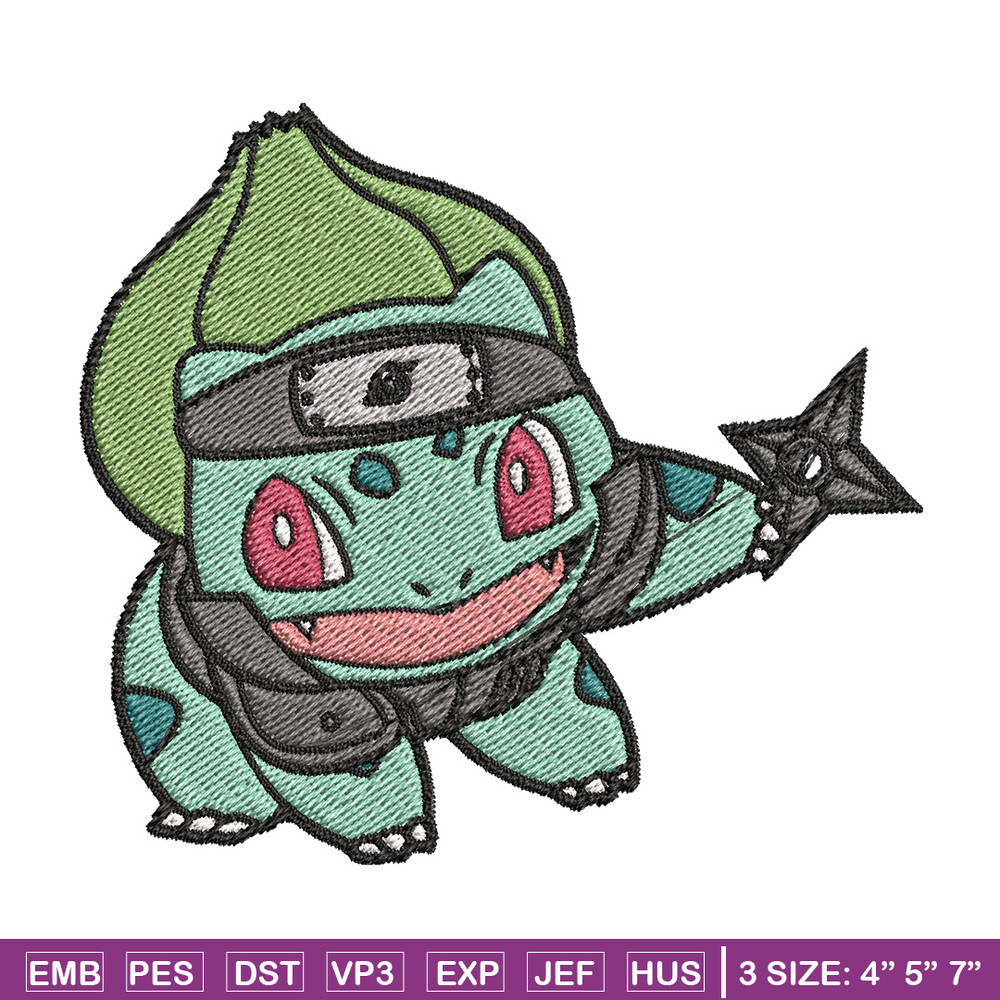 Bulbasaur ninja embroidery design, Pokemon embroidery, Anime design, Embroidery file, Digital download, Embroidery shirt.jpg