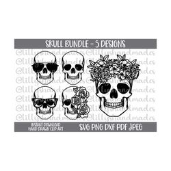 Skull Svg Bundle, Skull Clipart, Skull Png, Skull Vector, Girl Skull Svg, Floral Skull Svg, Floral Skull Png, Skulls Svg