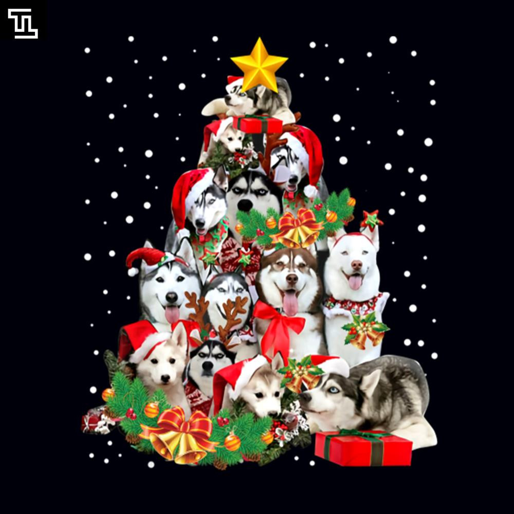 TT1388-Siberian Husky Christmas Tree, Christmas PNG Download.jpg
