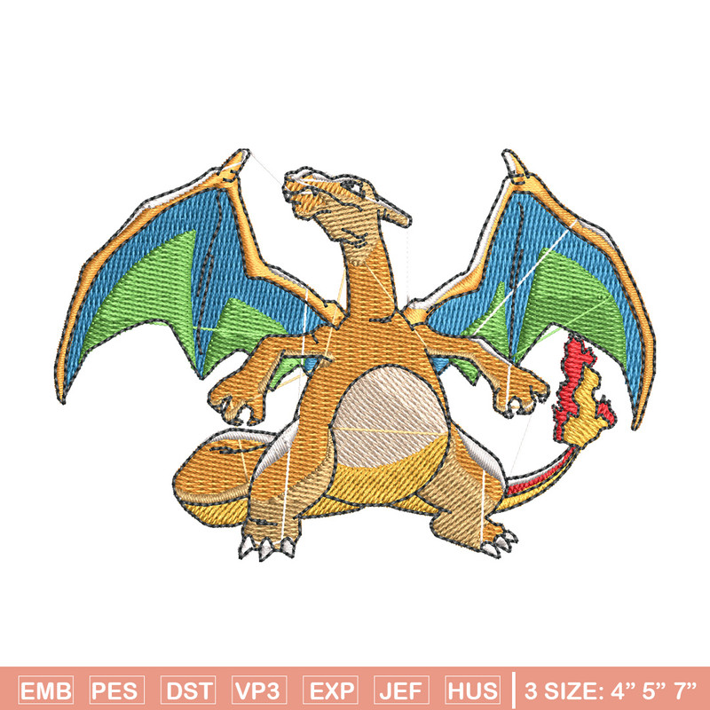 Charizard embroidery design, Pokemon embroidery, Anime design, Embroidery shirt, Embroidery file, Digital download.jpg