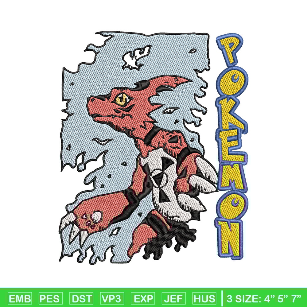 Charmeleon embroidery design, Pokemon embroidery, Anime design, Embroidery file, Digital download, Embroidery shirt.jpg