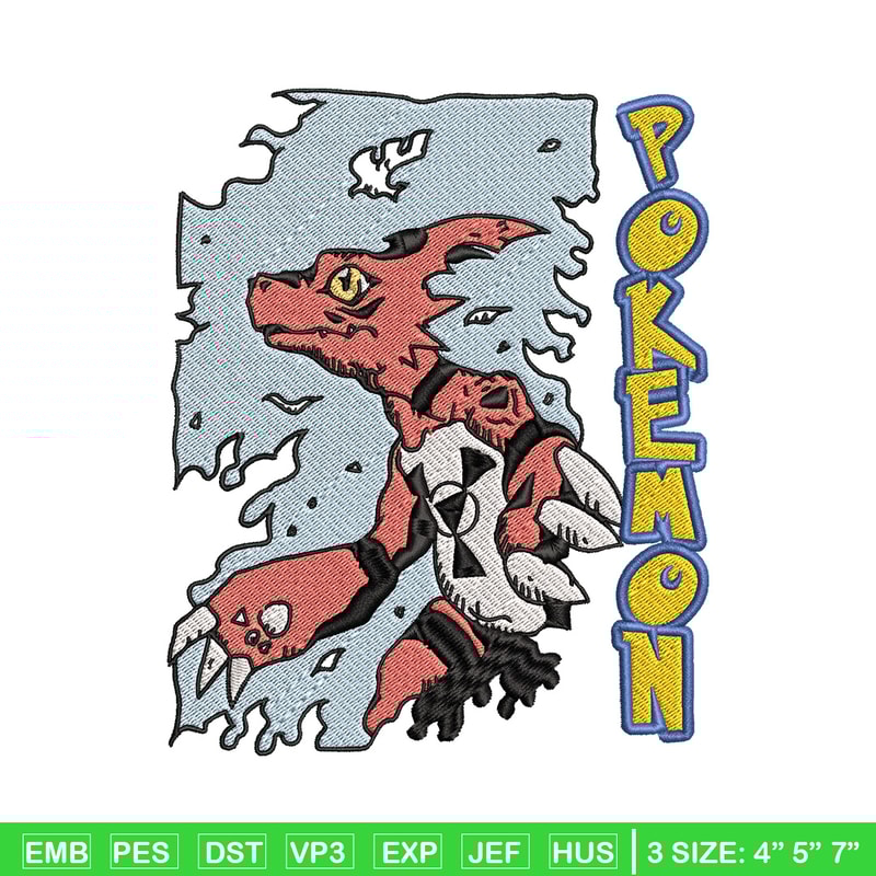 Charmeleon embroidery design, Pokemon embroidery, Anime design, Embroidery file, Digital download, Embroidery shirt.jpg