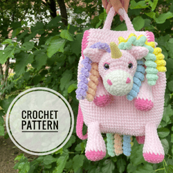 unicorn backpack pattern, crochet kids backpack