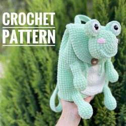 frog plush backpack pattern, crochet kids backpack