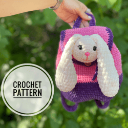 plush bunny backpack pattern, crochet kids backpack