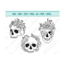 Skull with succulents SVG, Skull Cactus Planter SVG file, Halloween Succulent Svg, Halloween Cactus cut file, Skull Succ