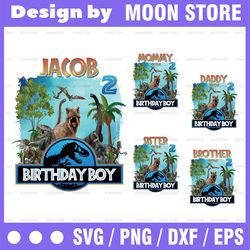 Personalized Name And Age Dinosaur Birthday Boy Png, Matching Birthday Png, Family Birthday T-rex, Custom Dinosaur Png