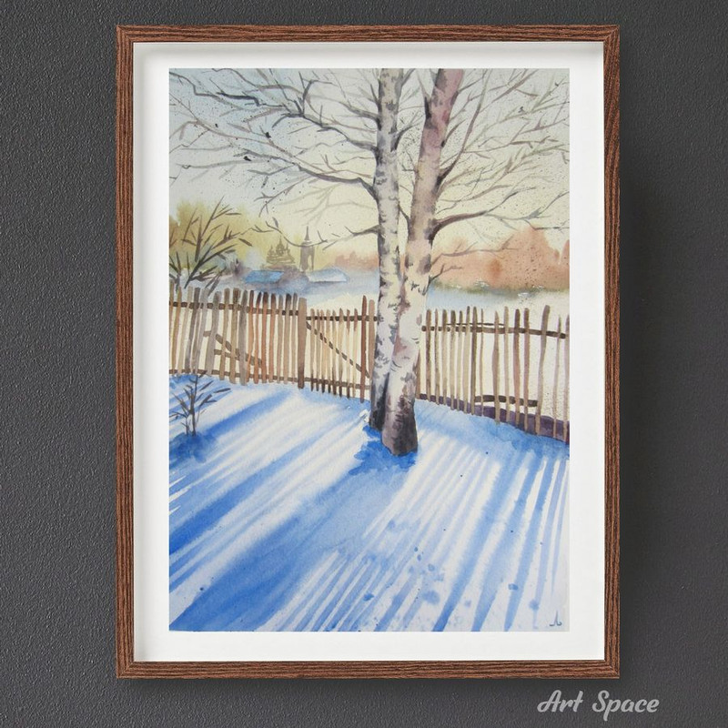 birches - nature - winter - trees - russia - village - snow - landscape - watercolor painting - 2.jpg