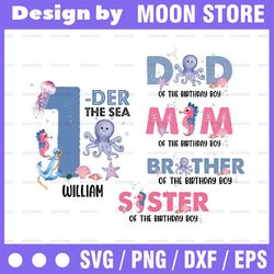 personalized name and age matching family oneder the sea png, octopus birthday png, family matching birthday png