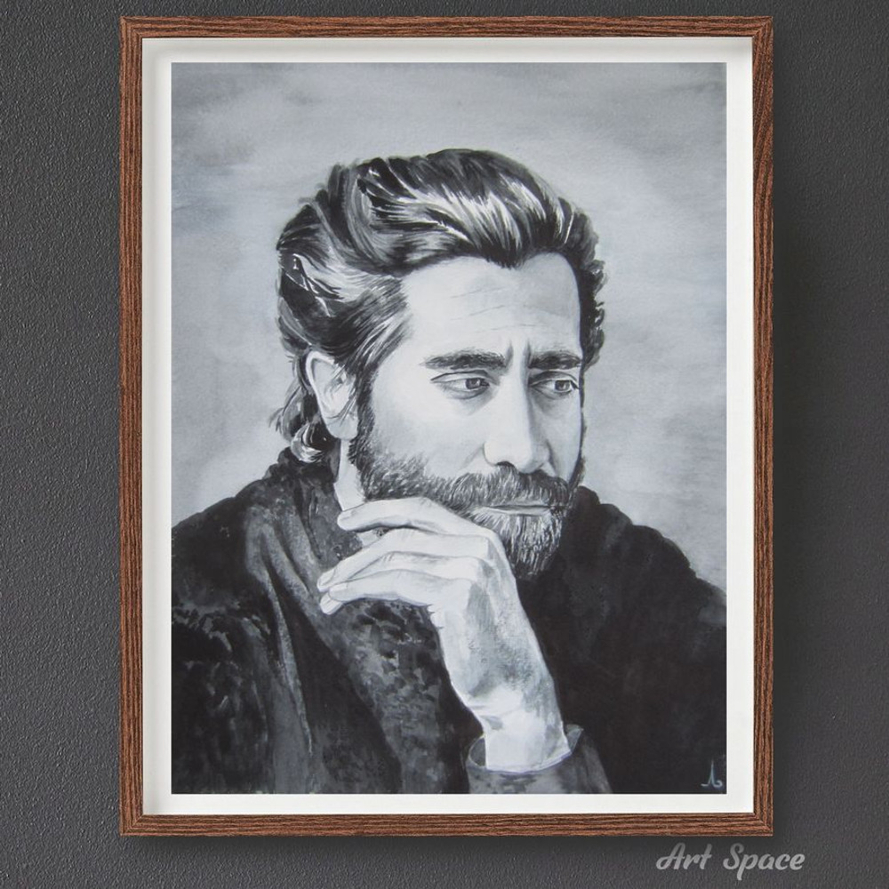 Jake Gyllenhaal  film actor  monochrome painting  famous personality  man  portrait  face  wa