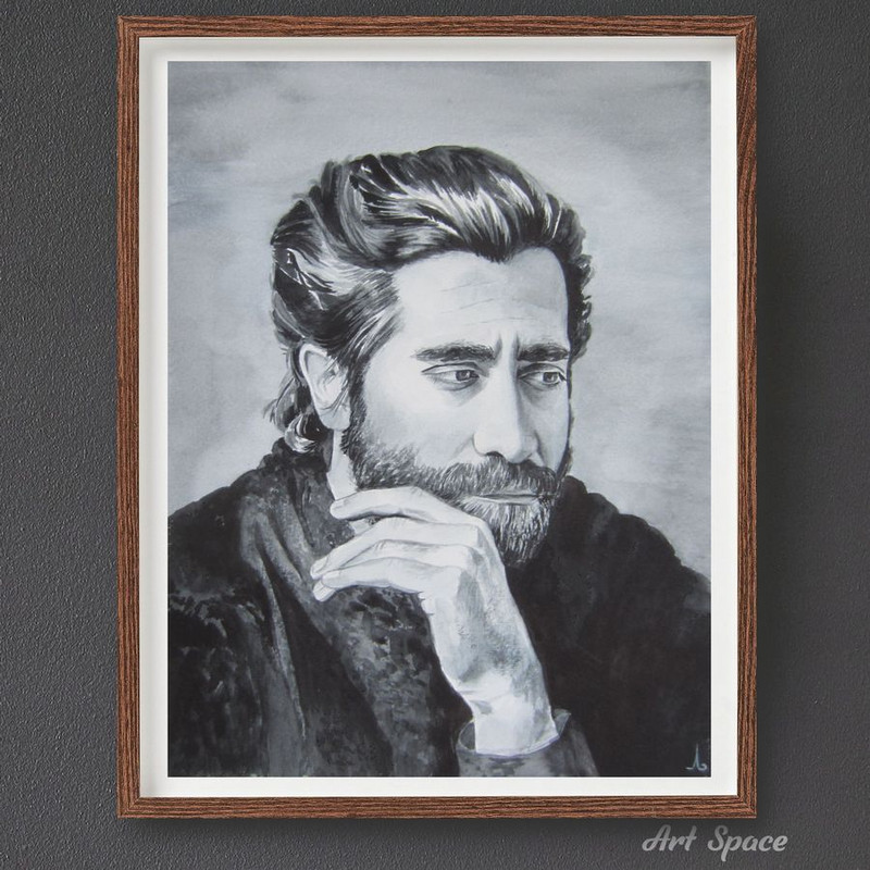 Jake Gyllenhaal  film actor  monochrome painting  famous personality  man  portrait  face  wa