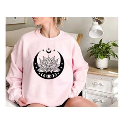 lotus flower sweatshirt, moon phases sweat , meditation sweater, best mandala sweater, spiritual sweatshirt