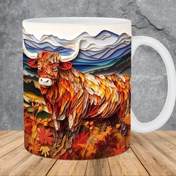 3d autumn highland cow mug