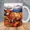 3D Autumn Highland Cow Mug Wrap 11oz & 15oz Mug Template, Highland Cow Mug Sublimation Design Mug Wrap Template PNG Instant Digital Download - 1.jpg