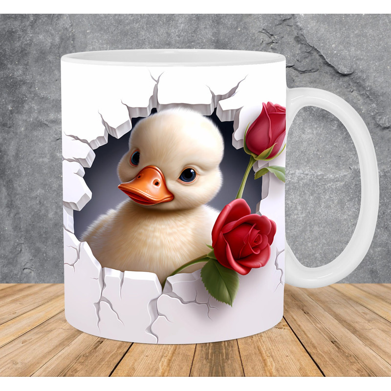 3D Baby Duck Hole In A Wall Roses Mug Wrap 11oz & 15oz Mug Template, Mug Sublimation Design Mug Wrap Template PNG Instant Digital Download - 1.jpg
