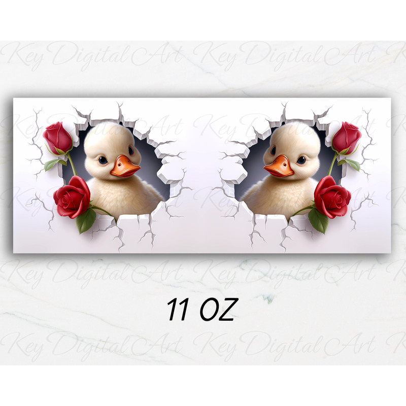 3D Baby Duck Hole In A Wall Roses Mug Wrap 11oz & 15oz Mug Template, Mug Sublimation Design Mug Wrap Template PNG Instant Digital Download - 2.jpg