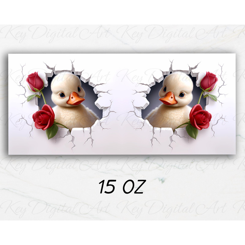 3D Baby Duck Hole In A Wall Roses Mug Wrap 11oz & 15oz Mug Template, Mug Sublimation Design Mug Wrap Template PNG Instant Digital Download - 3.jpg