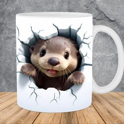 3d baby otter hole in a wall mug