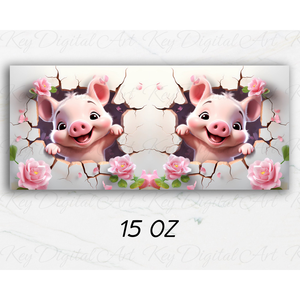 3D Baby Pig Hole In A Wall Mug Wrap 11oz & 15oz Mug Template, Flower Mug Sublimation Design Mug Wrap Template PNG Instant Digital Download - 3.jpg