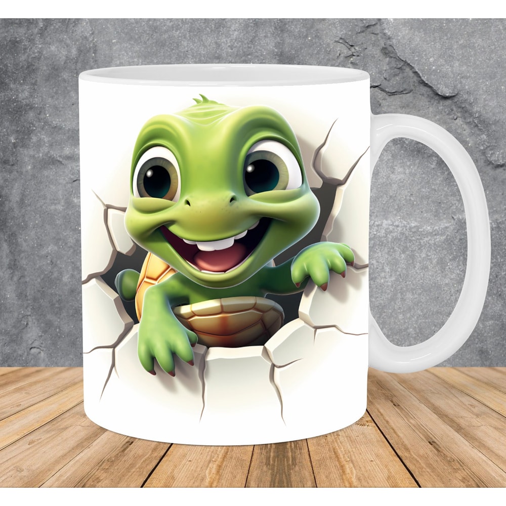 3D Baby Turtle Hole In A Wall Mug Wrap 11oz & 15oz Mug Template, 3D Mug Sublimation Design Mug Wrap Template PNG Instant Digital Download - 1.jpg