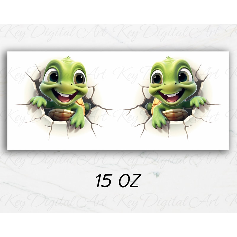 3D Baby Turtle Hole In A Wall Mug Wrap 11oz & 15oz Mug Template, 3D Mug Sublimation Design Mug Wrap Template PNG Instant Digital Download - 2.jpg