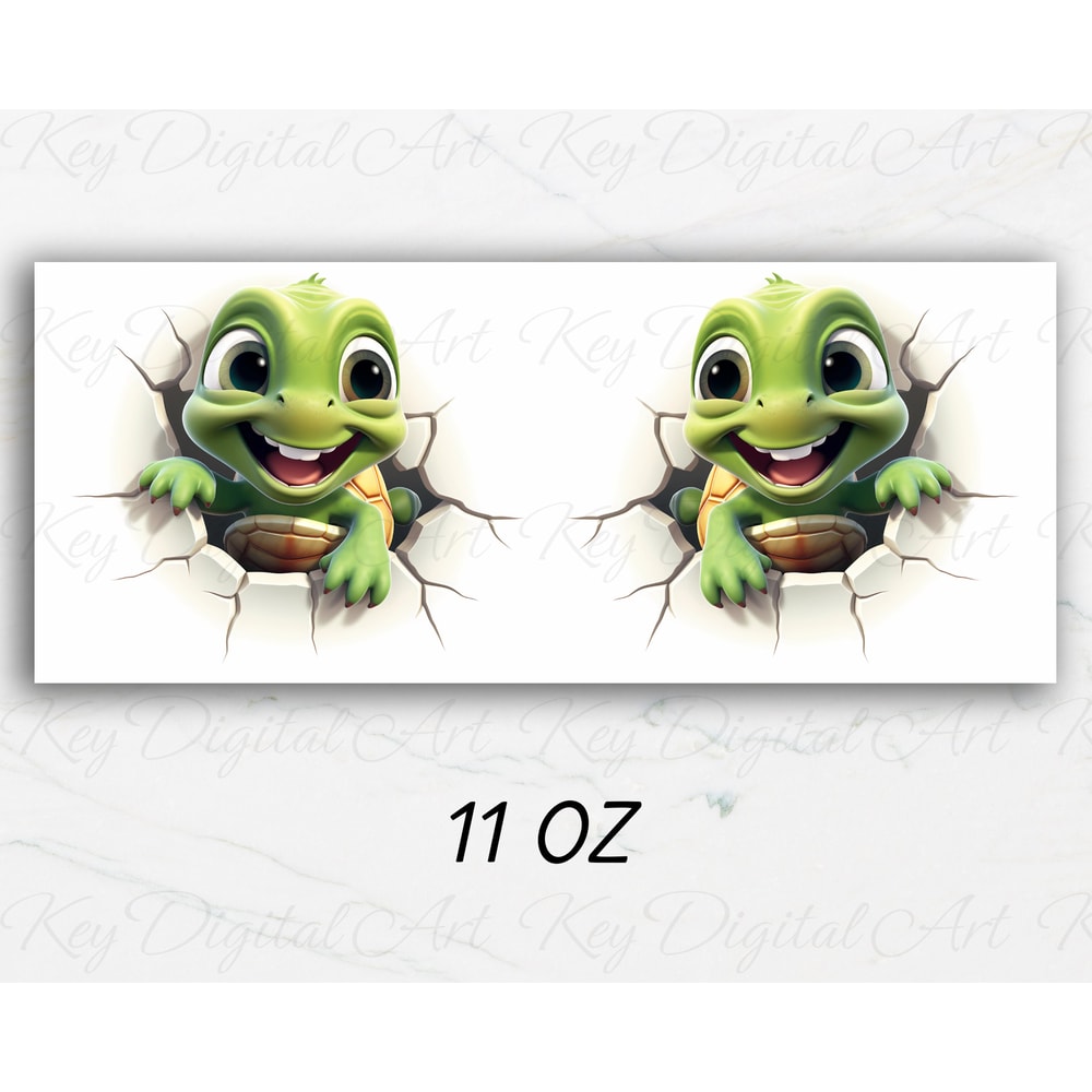 3D Baby Turtle Hole In A Wall Mug Wrap 11oz & 15oz Mug Template, 3D Mug Sublimation Design Mug Wrap Template PNG Instant Digital Download - 3.jpg