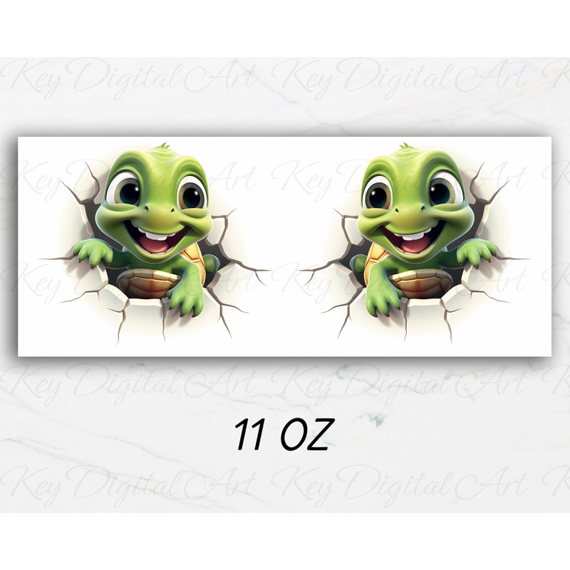 3D Baby Turtle Hole In A Wall Mug Wrap 11oz & 15oz Mug Template, 3D Mug Sublimation Design Mug Wrap Template PNG Instant Digital Download - 3.jpg