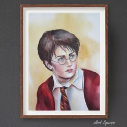 original watercolor painting harry potter, hogwarts school, wizards, magician - man - boy - teenager - face magic, film,